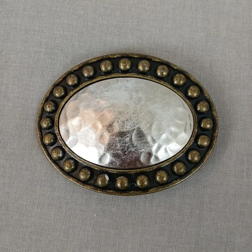Oval hammered metal vintage belt buckle 3